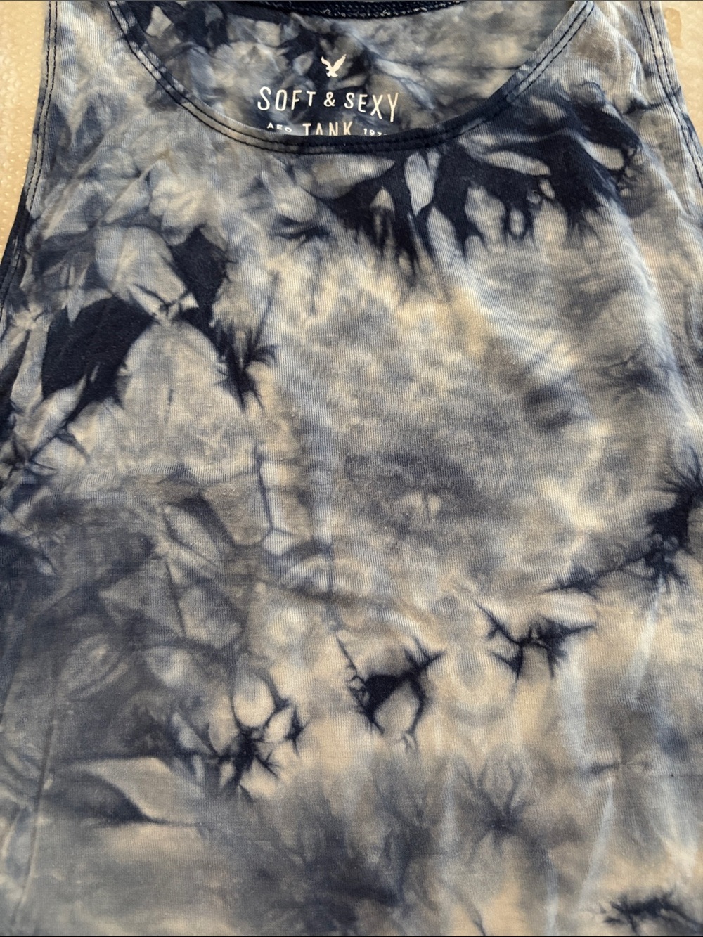 American Eagle Navy and White Tie-Dye Tank Top Size Small